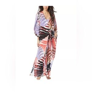 NWT Vince Camuto Women's Printed Button-Front Cover-Up Caftan Medium
